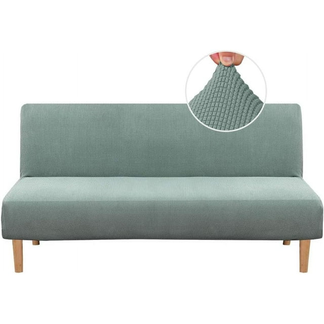 Armless Futon Cover Stretch Sofa Bed Slipcover Protector Elastic Feature Rich Textured High Spandex Small Checks Jacquard Fabric Futon Cover, Machine Washable