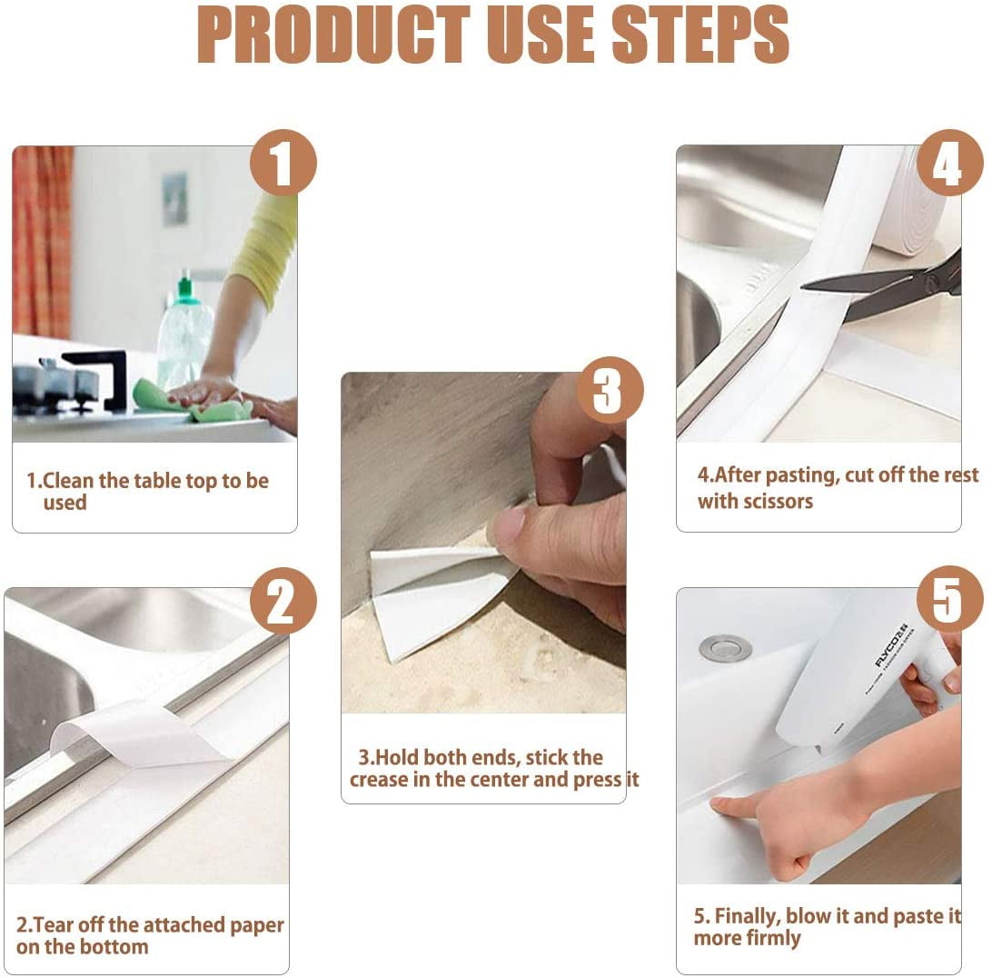 LNKOO Caulk Strip,PE Self Adhesive Tape Sealing Tape Strip Waterproof Wall  Sealant Caulking Roll for Bathtub Bathroom Shower Toilet Kitchen and Wall  Sealing 11 Ft Length (38 mm, White) 