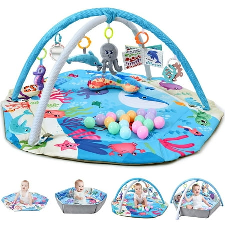 Baby Play Gym 4-in-1 Baby Activity Gym & Tummy Time Play Mat Infant Play mat Combination Activity Gym for Sensory Exploration and Motor Skill Development from Baby to Toddler Blue