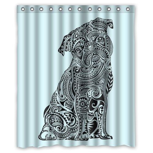 MOHome Pug Dog Shower Curtain Waterproof Polyester Fabric Shower