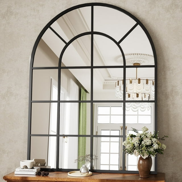 BEAUTYPEAK Miroir à Carreaux Arqué 40 Pouces x 30 Pouces Miroir Mural Décoratif, Noir