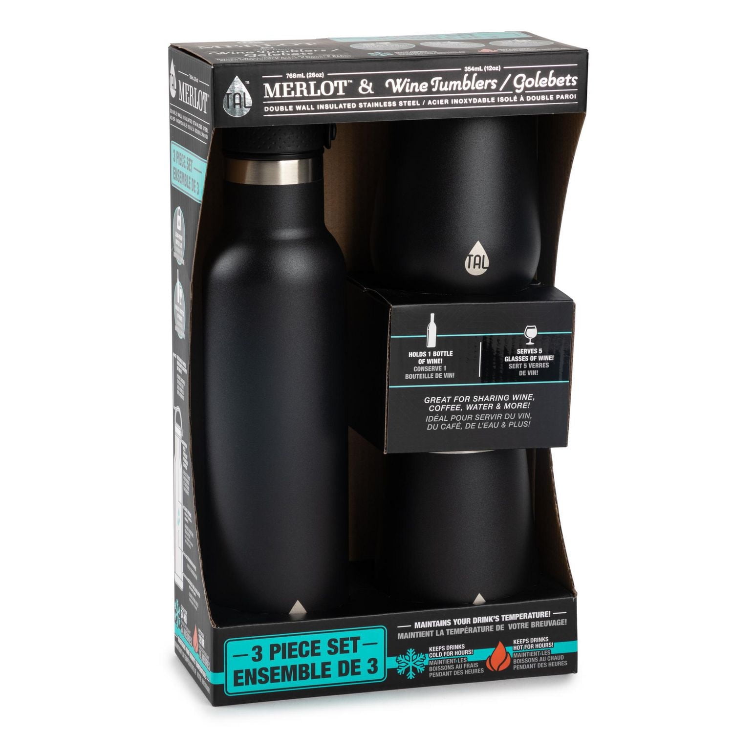 TAL Stainless Steel Merlot & Wine Tumbler, 3 Piece Set