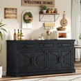 thumbnail image 4 of 63" Large Sideboard Buffet Cabinet with 3 Drawers, 32" Tall Farmhouse Accent Cabinet with 4 Doors & Adjustable Shelves, Coffee Bar Wine Storage Table for Dining Room, Living Room, Black, 4 of 9