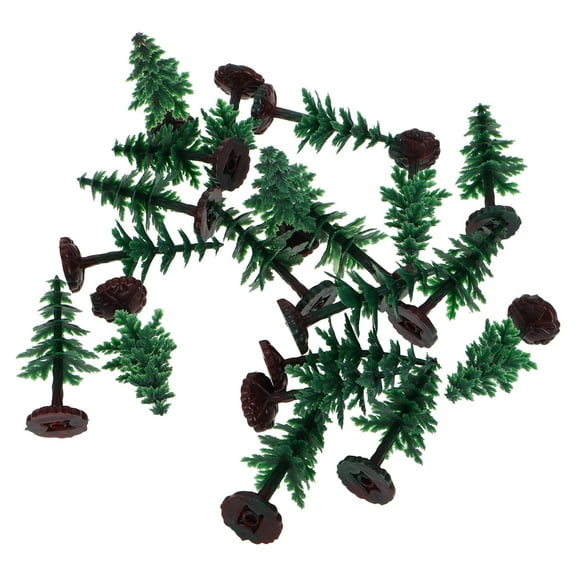 OUNONA Realistic Mini Christmas Trees for Decors with Plastic Base and Green Color Perfect for Indoor Display and Holiday Scenes 20 Pieces