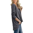 thumbnail image 3 of JWD Womens Loose Blouse Long Sleeve V Neck Button Down T Shirts Tie Front Knot Casual Tops Dark Gray XL, 3 of 4