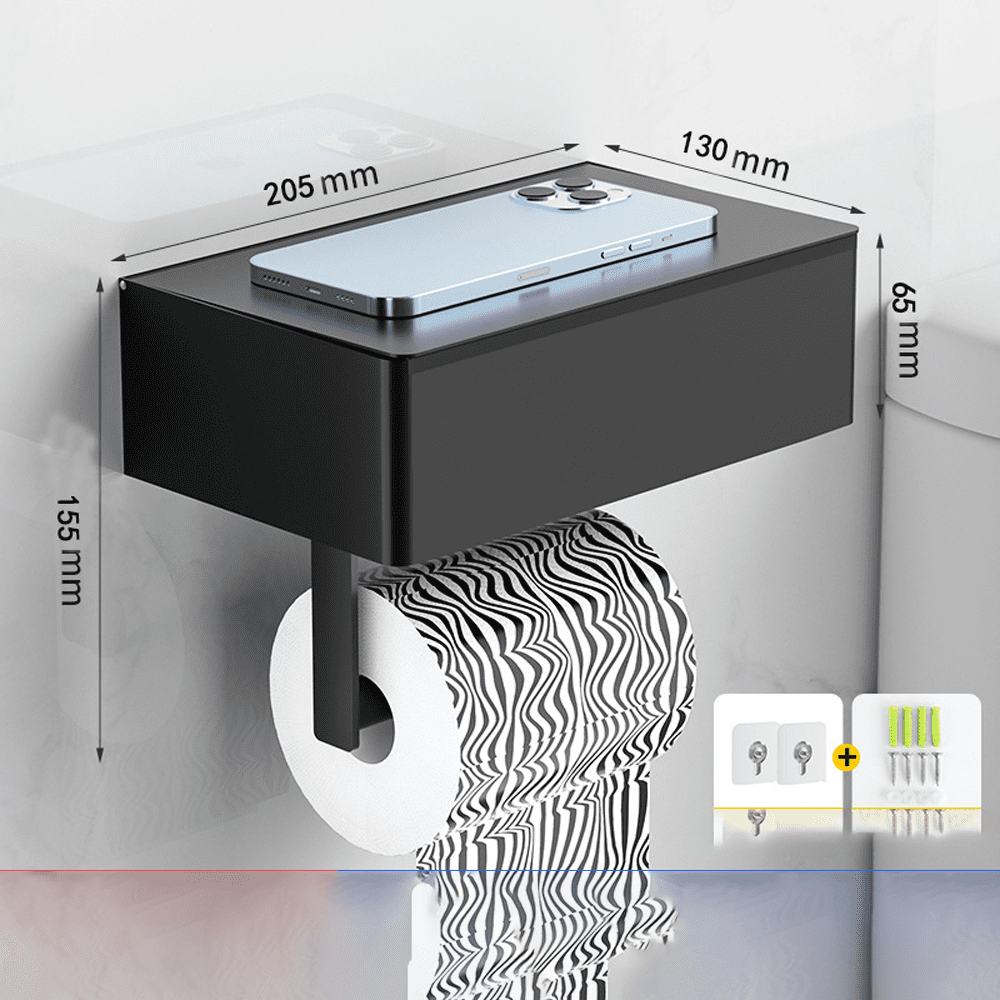 Matte Black Toilet Roll Holder with Shelf, Disposable Wipes Dispenser