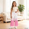 thumbnail image 4 of COEQINE Girls Wide Leg Ruffle Pants High Waisted Palazzo Pants with Pockets Flowy Trousers Comfy Fall Outfits for 5-6 Years Little Girls, Drip Ice Cream Pink, 4 of 8