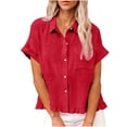 thumbnail image 2 of Endives Womens Button Down Shirt Summer Fashion Linen Shirt for Women Short Sleeve Shirt Casual Blouse Tops Spring Outfits Red, 2 of 7