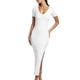 thumbnail image 1 of Vestido largo ajustado con escote en V profundo y abertura lateral para mujer Vestidos largos de fiesta de noche de manga corta divididos - Blanco, 1 of 6