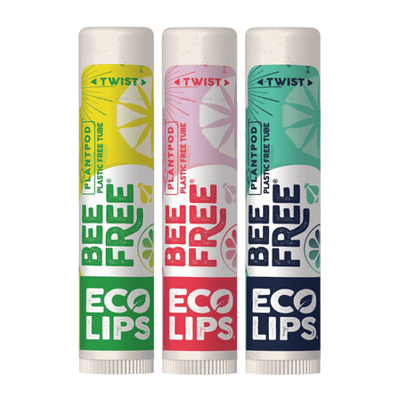 Eco Lips Vegan Bee Free Plant Pod Organic Lip Balm, 3 Pack Variety