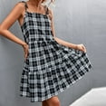 thumbnail image 5 of Womens Summer Dresses Sleeveless Tie Shoulder Strap Plaid Print Mini Dress Square Neck A-line Flowy Beach Cami Dress, 5 of 6