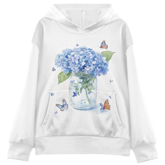 Kids' Hooded Pullover Sweatshirt Casual Tops Long Sleeve Print Hoodies Pocket Hydrangeas and Butterflies X-Smal