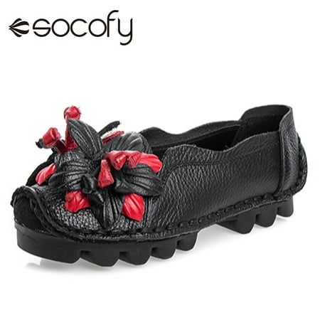 

SOCOFY Genuine Leather Handmade Flower Loafers Soft Flat Casual Shoes