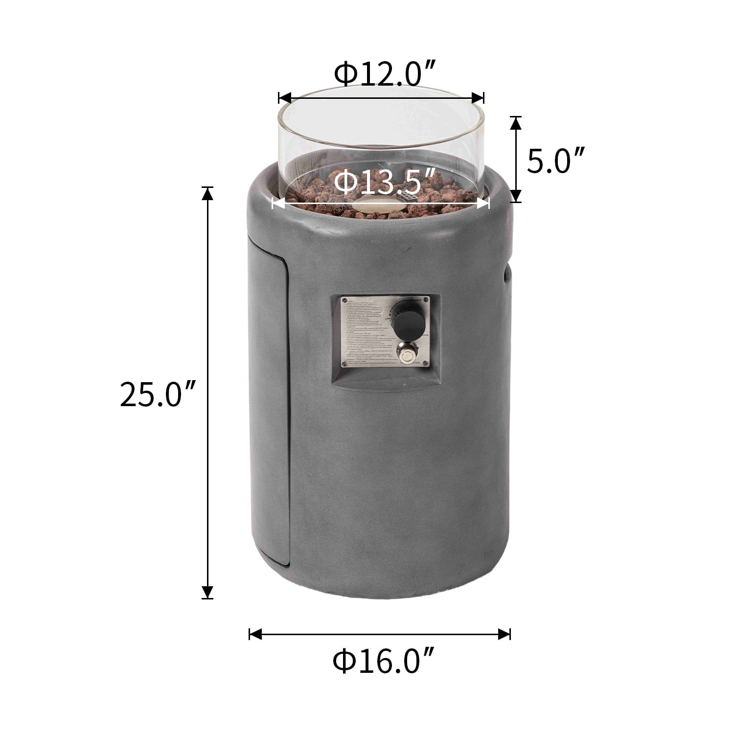 VENTOPYR Outdoor 16-inch 40,000 BTU Round Propane Fire Pit (Grey)