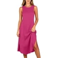 thumbnail image 6 of Women's Casual Dresses Round Neck Sleeveless Relaxed Fit Fashion Loose Solid Color Basic Midi Dress with Side Slit for Sleepshirts at Home, 6 of 6