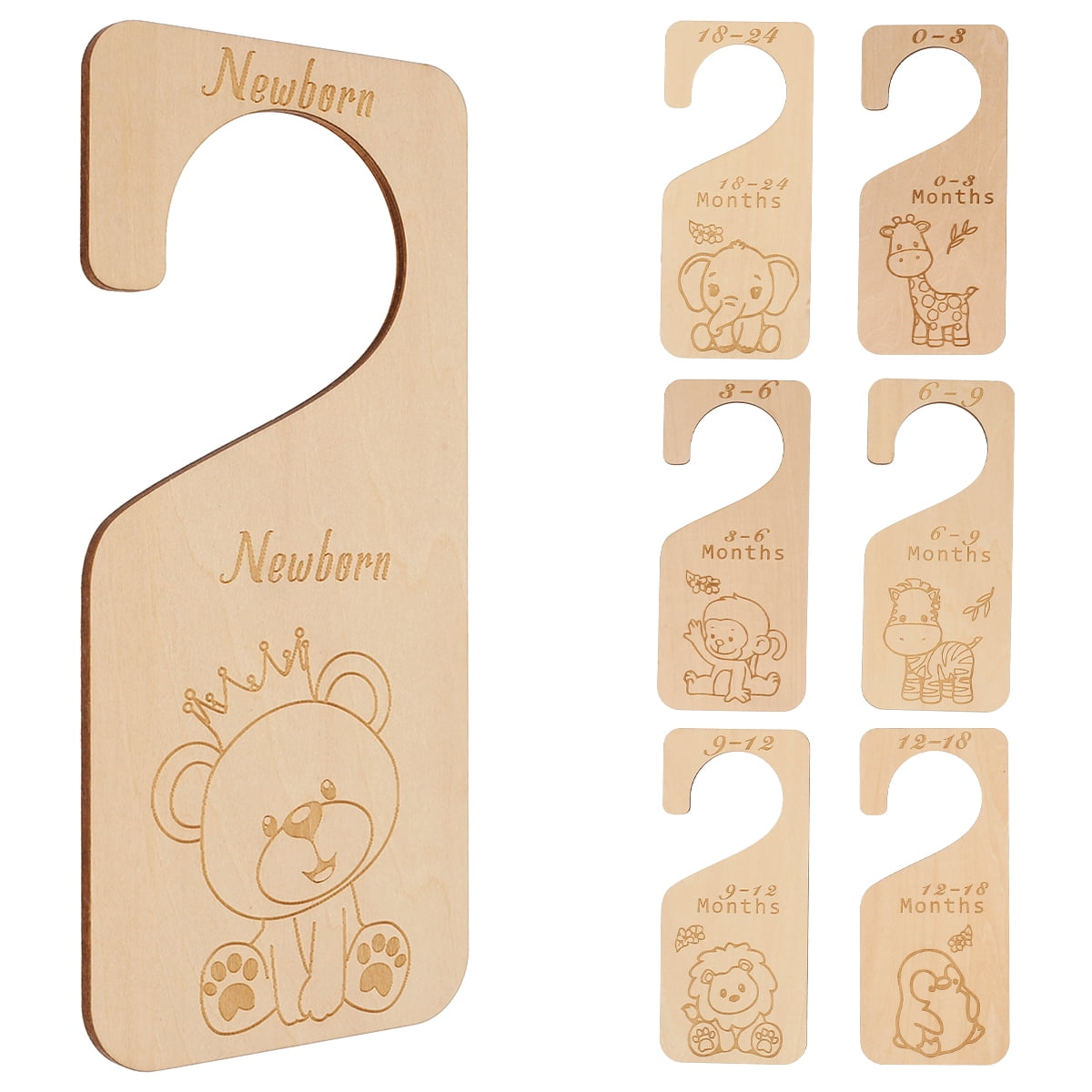 Baby Closet Dividers for Clothes Organizer - Set of 7 Adorable Wooden  Double-Sided Baby Clothes Size Hanger Organizer from Newborn to 24 Months  for