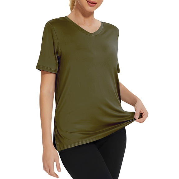 Women's Workout Tops Short Sleeve Athletic Shirts V-Neck Side Split T-Shirt Moisture Wicking Gym Tee