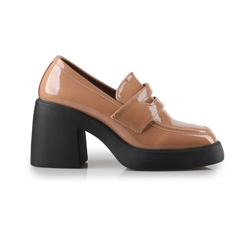 Women's Glossy and Grounded Block Heel Platform Mules