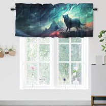 Wolf Kitchen Valance Curtains Woodland Mountain Wild Animals Colorful Sky Privacy Decorative Rod Pocket Short Window Valance Curtains 54 by 18 in, 1 Panel