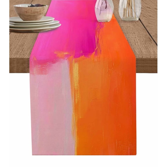 Table Runner Abstract Ombre Orange Pink Table Decoration for Kitchen Dinning Oil Painting Table Decoration for Indoor Outdoor Party Wedding Decor 13x72inch
