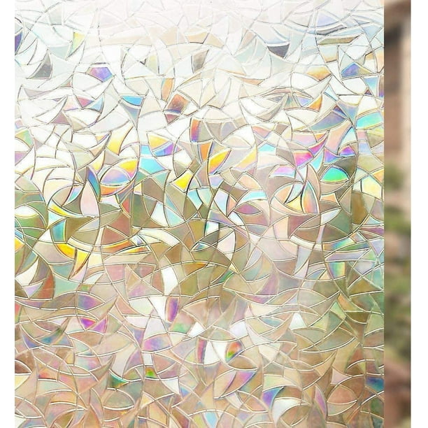 Película para ventana estampada, película para ventana con efecto arcoíris negro 44,5x200 cm, película para ventana decorativa electrostática, película para ventana opaca 3D, película para privacidad
