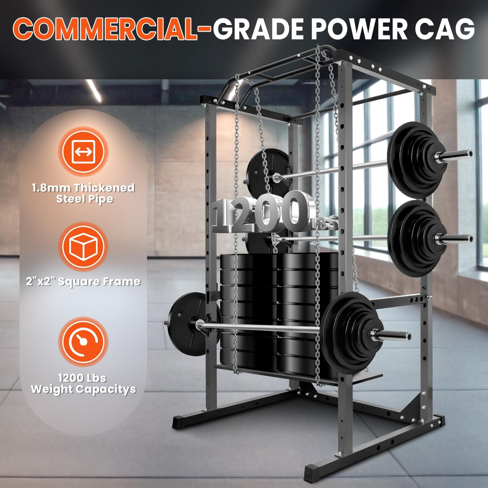 1200 Lb Capacity Black Power Cage,Multi-Functional Power Rack With J-Hooks And Safety Bars,Sturdy Iron Construction For Heavy Lifting,Gym Power Cage For Home Gym Strength Training,Black