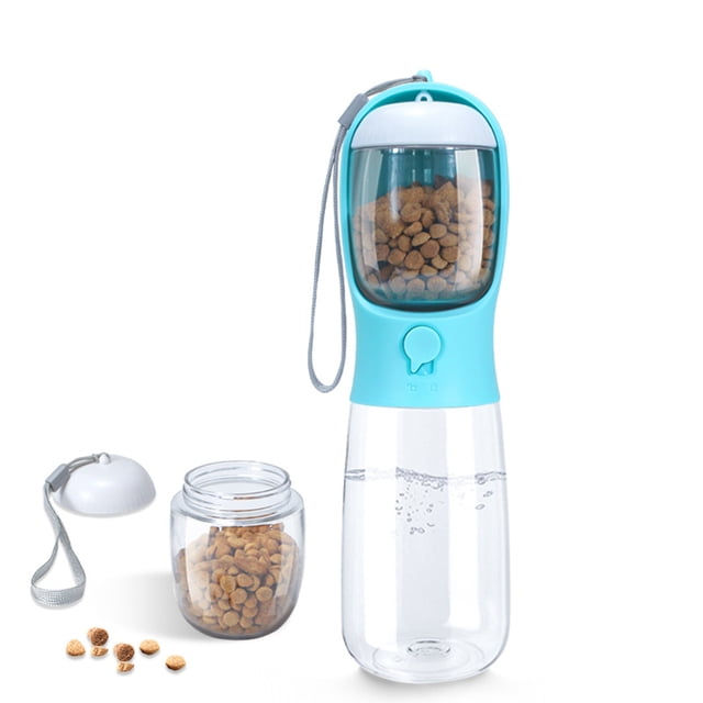 Botellas de agua para perros, botella de agua portátil para perros, dispensador de agua para perros a prueba de fugas de 550 ml con recipiente para comida de 100 ml, botella de agua de viaje para perr