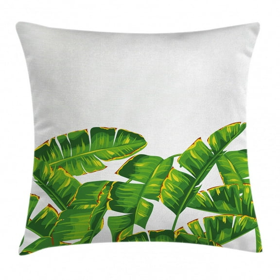 Botany Throw Pillow Cushion Cover, Vibrant Tropical Climate Large Leaves Habitat Summer Desert Foliage Image, Decorative Square Accent Pillow Case, 16 X 16 Inches, Hunter Green Yellow, by Ambesonne