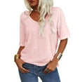 thumbnail image 4 of Summer Women's Casual Solid Color T-shirt Half Sleeved Simple V-neck Tee Tops, 4 of 5