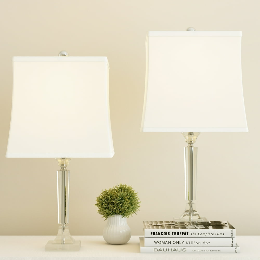 Crystal Candlestick Lamps with Square ShadesSet of 2 Faceted Shiny