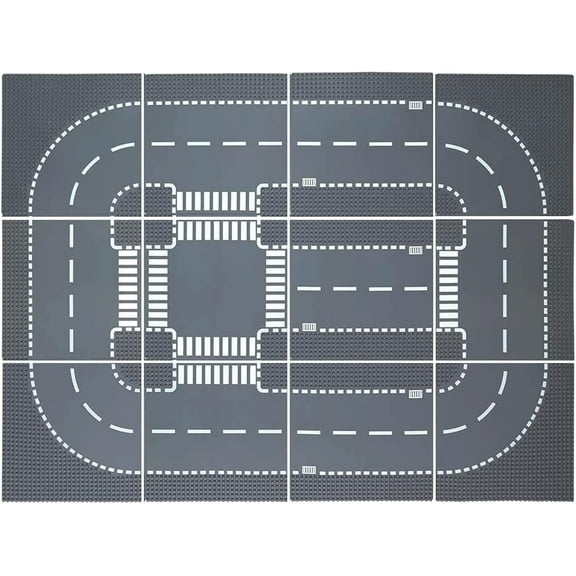 Road Base Plates for City Street Building Block, 12 Street Plates, 10"x10" Road Baseplates