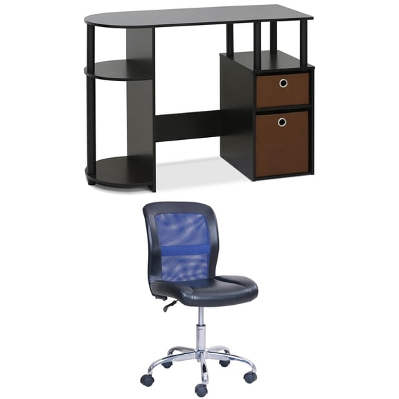 Furinno jaya simplistic computer study desk with bin drawers & Mainstays vinyl and mesh task chair