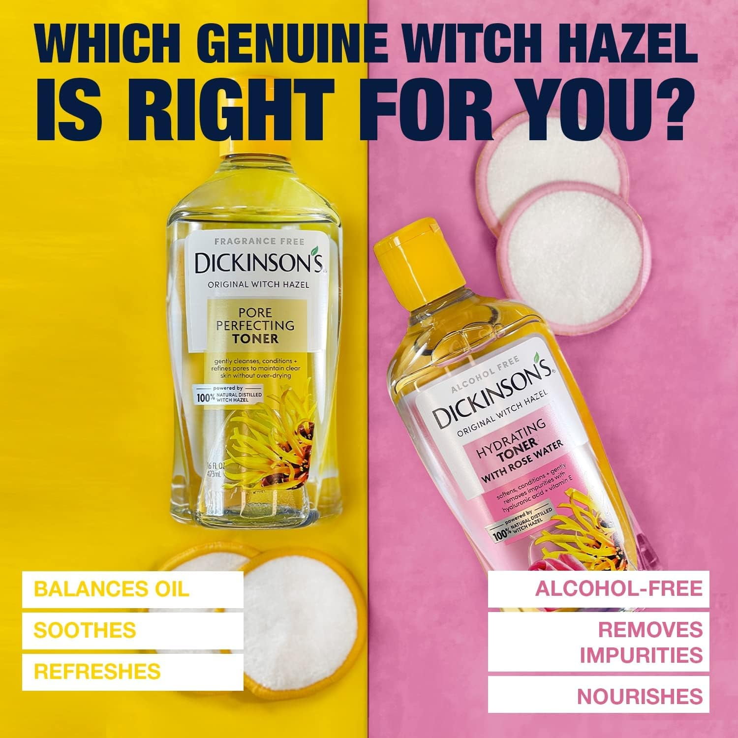 Dickinson's Witch Hazel Pore Perfecting Toner 16 oz (Pack of 2)