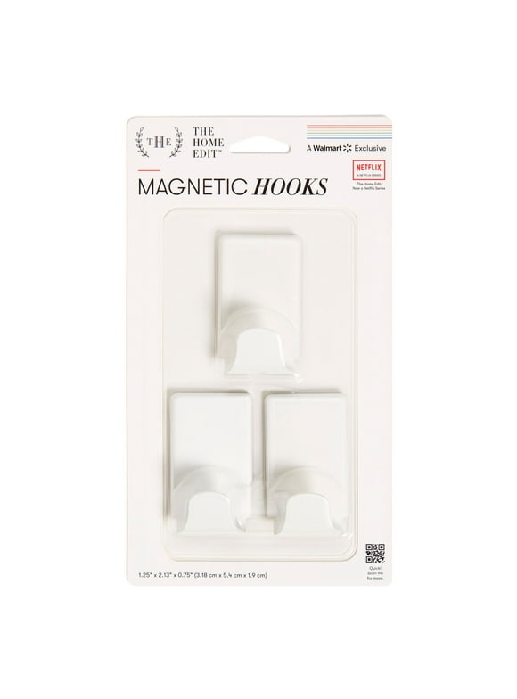 The Home Edit Magnetic Hooks, 3 Count, Metal, White Finish