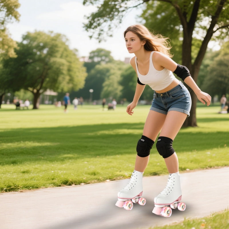 SHIBAILI Light up Roller Skates for Unisex Adult Teen,White Cartoon,Free Skate,Pink flash wheel(Women6.5/Men5.5)