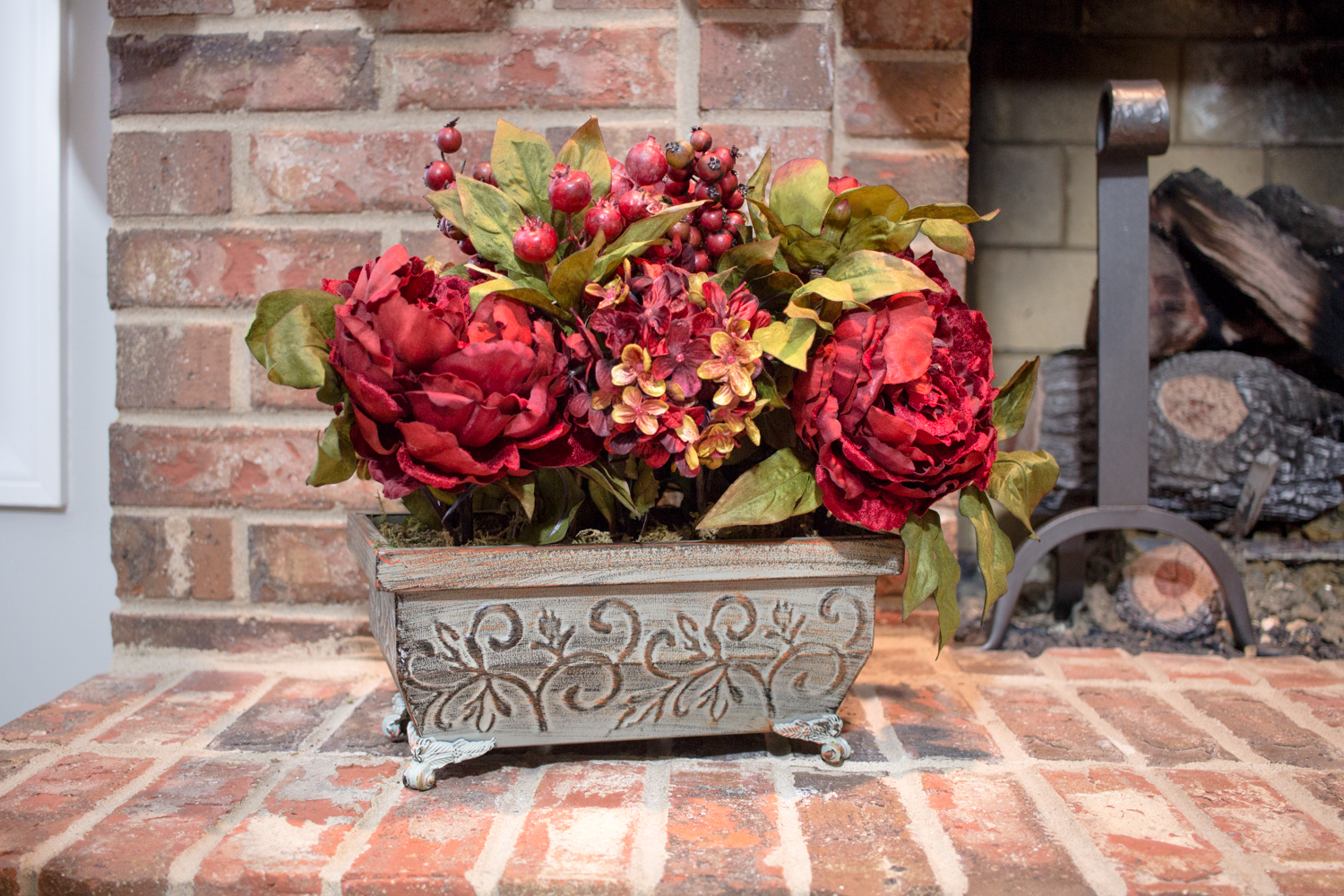 Nearly Natural Peony & Hydrangea Artificial Flower Arrangement, Red