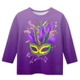 thumbnail image 4 of Riecok Mardi Gras Outfits for Kids Masquerade Mask Sparkly Sequins Print 3/4 Sleeve Crew Neck Fashion Mardi Gras Shirts for Kids Mardi Gras Clothing 4 T Purple, 4 of 5