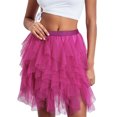 thumbnail image 2 of FEORJGP Women Summer Tulle Tutu Midi Skirt Elastic Waist Skirt Solid Color Layered Mesh Fairy A-Line Skirt for Beach Party Streetwear, 2 of 9
