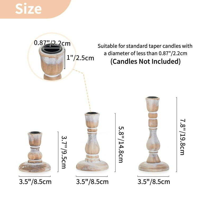 Nuptio Wooden Farmhouse Taper Candlestick Holders, Set of 3 photo 4