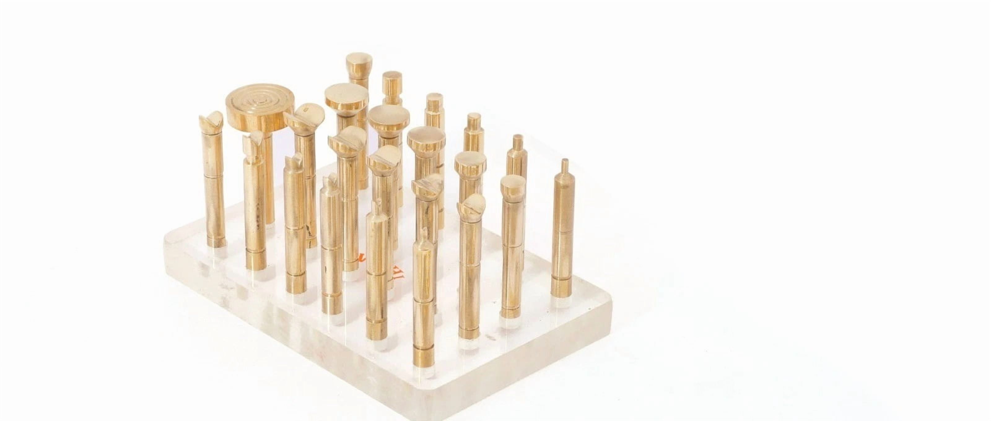 Wohi Innovations Gemstone Faceting DOP Combo – 22 Solid Brass Dopsticks (Flat & VEE Shaped) with 1 Target Dop | 6mm x 50mm | Lapidary Tool Set
