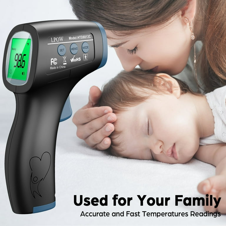 LPOW Infrared Digital Forehead Thermometer, 1s Reading, 3 Colors Backlight,  50 Memories Recall, All Ages (Ship in random colors)