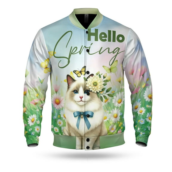 Ragdoll Hello Spring Time Flower Floral Nature All Over Print 3D Baseball Jacket Cat Lover Kitten Owner Gifts Idea Bomber Jacket Softball - 02031