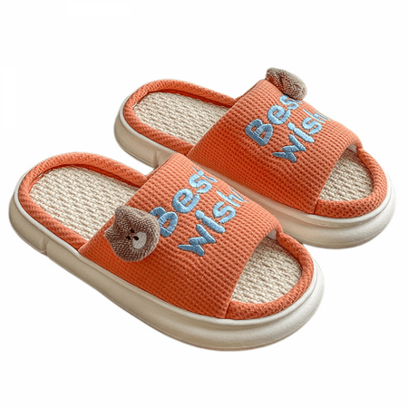 

JUSTUP Ultralight Soft Indoor Open Toe Cotton linen Slippers Absorb Sweat Cloth Bottom House Slippers（size:6.5-7）