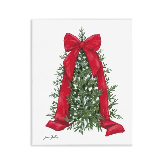 Stupell Industries Festive Greenery with Ribbon Wall Plaque Art, design by Sara Baker, 14 x 11