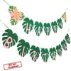 Hawaiian Party Happy Birthday Banner for Tropical Luau Party Palm Leaf Decorations
