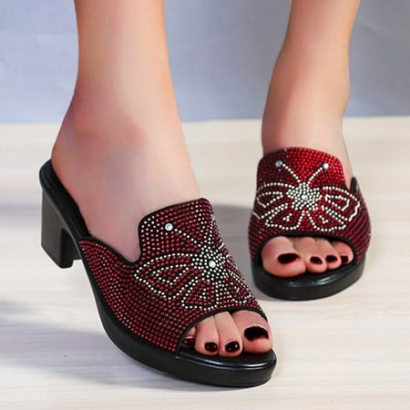 

Fashion Women s Casual Shoes Diamond Slip-on Heels Leisure Slippers