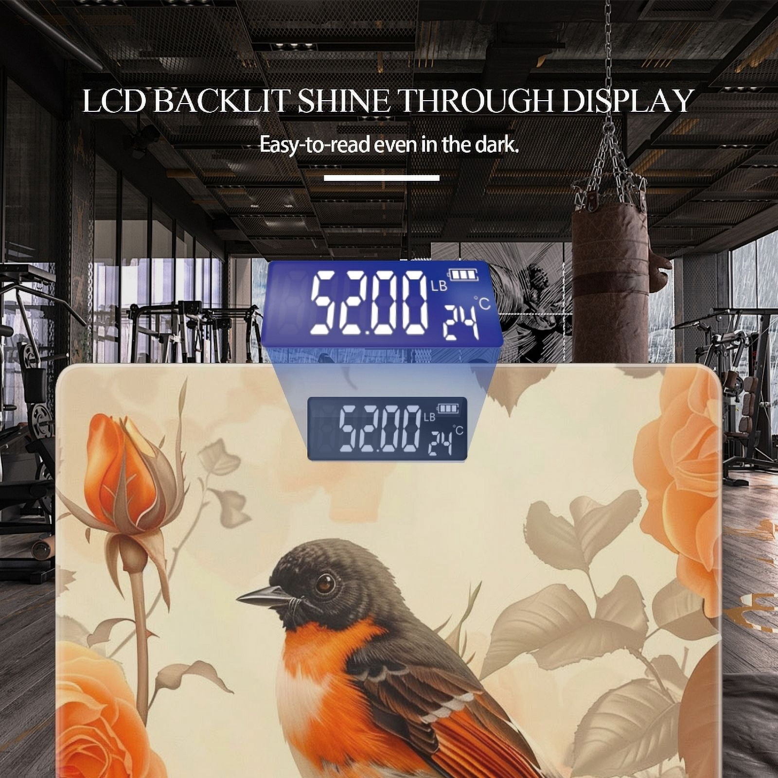 High Precision Body Weight Scale Smart Bathroom Scales with Large LCD Display(400lbs),Decorative for Bedroom-Beautiful Bird Perched On The Branch Of Orange Rose