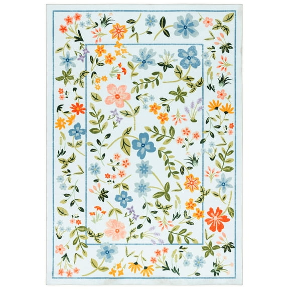 SAFAVIEH Martha Stewart Charmaine Floral Machine Washable Area Rug, Light Blue/Rust, 8' x 10'