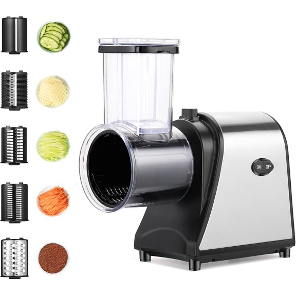 Electric Cheese Grater, 250W Electric Slicer Shredder with 5 Different Shapes of Blades, Electric Salad Maker for Home Kitchen Use, Electric Cheese Grater for Block Cheese, Fruits, Vegetables