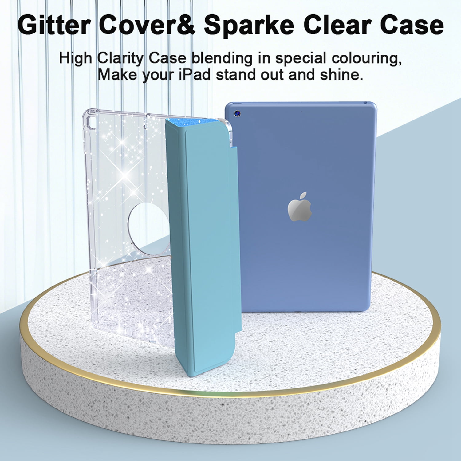 Decase Compatible with Apple iPad 10.2 inch 2021/2020/2019,Sparkle Cute Case,Glitter Cover with Sparkly Clear Back,Pencil Holder, Fits for iPad 7th/8th/9th Gen Case 10.2 inch for Kids Girls,Blue